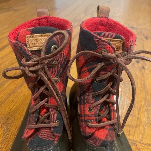 Sperry Red Plaid Duck Boots - Picture 3 of 6
